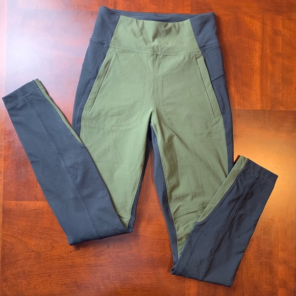Athleta Pants - Athleta Highline Ankle Leggings Olive Black Tech